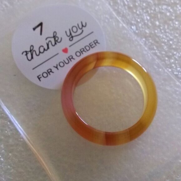 Tropical Juicy Citrus Colors ~ Banded Agate Stone Ring Size 7 ~ Friendship Ring - Picture 9 of 11